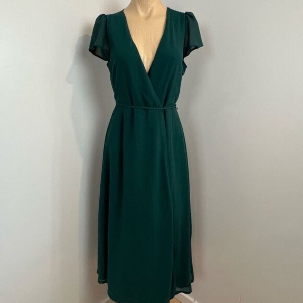 Soieblu Women’s Medium Dark Green Wrap Deep V Formal Dress Maxi Gown Bridesmaid